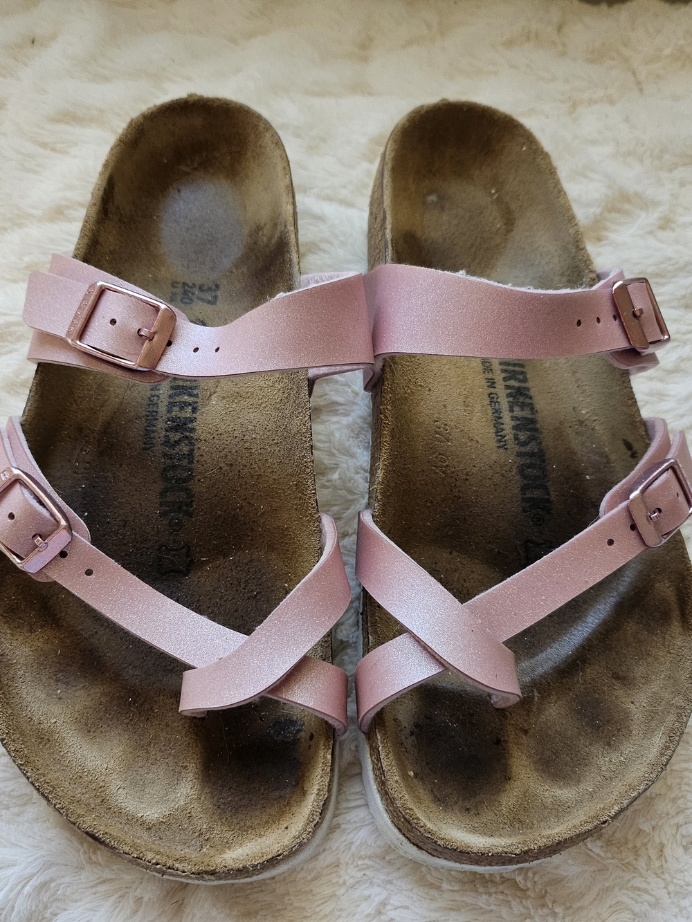 Birkenstock-Mayari Pink Metallic Strappy Sandals